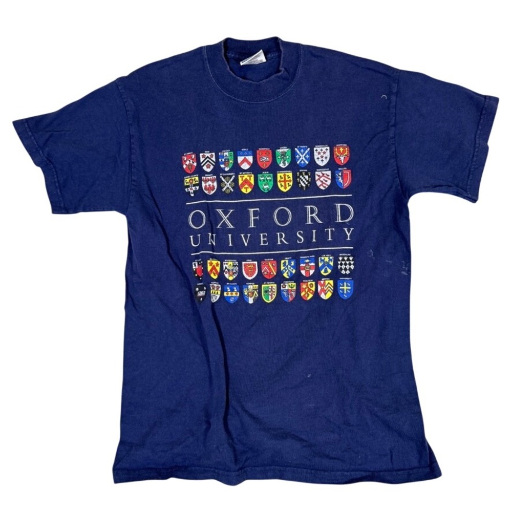 Vintage Screen Stars Oxford University Crests Graphic T-Shirt Navy Blue Medium